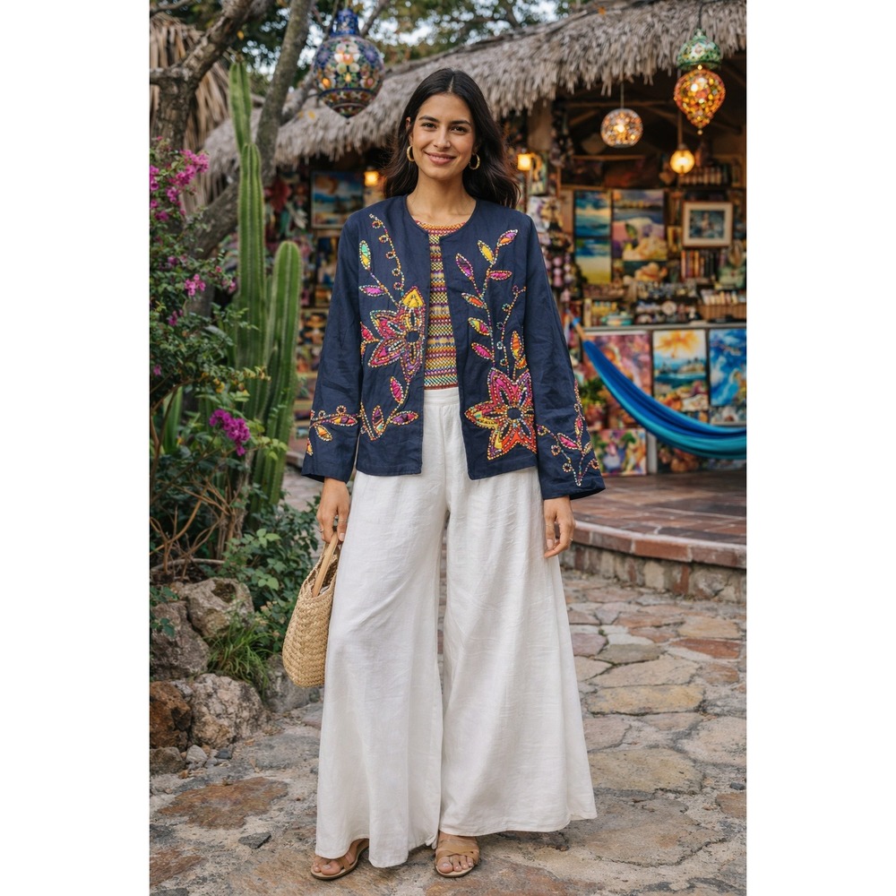 Bohemian‎ Festival Cotton Jacket Lightweight Colorful Floral Size M Cottagecore